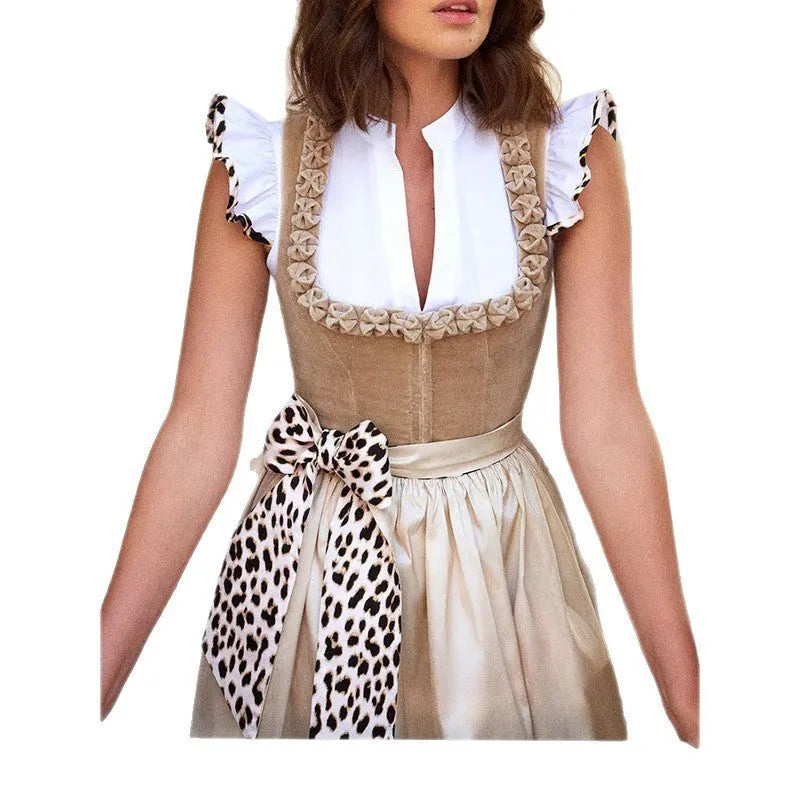 Khaki German Oktoberfest beer style women's dress with elegant cut for commute wear