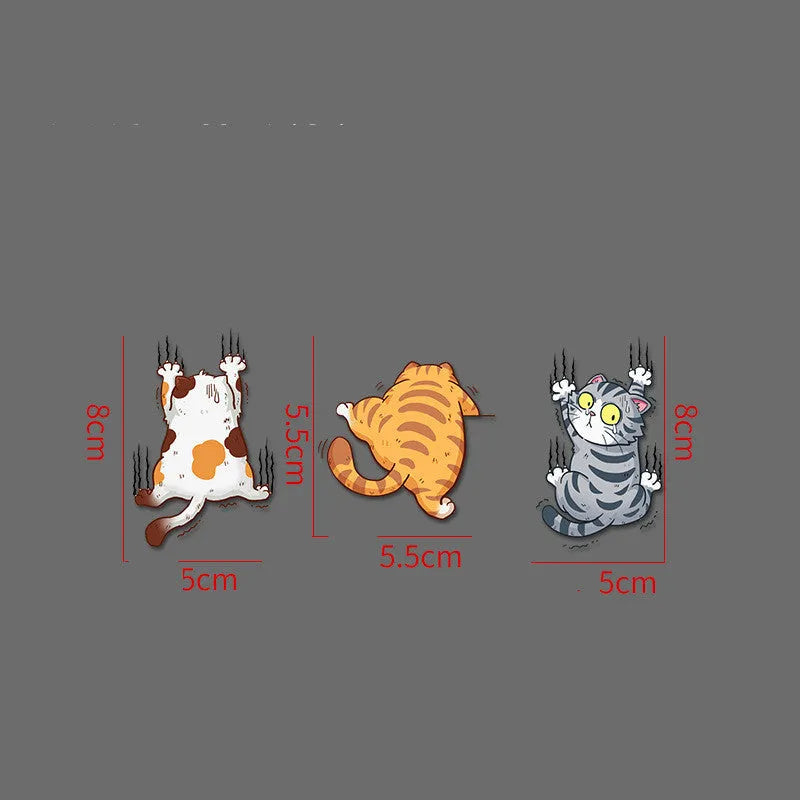 Scratch cat car sticker set three PVC decals in big medium small sizes