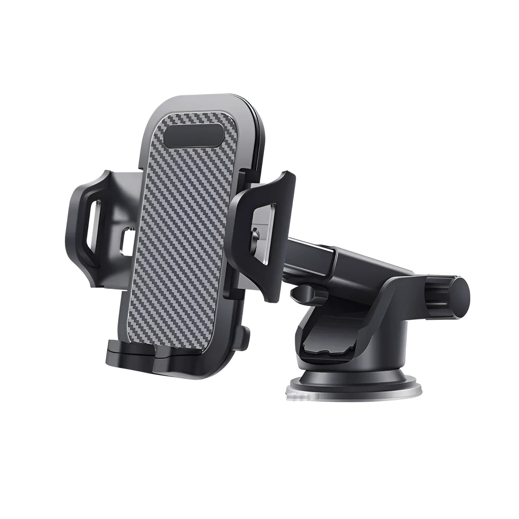 Black universal car phone holder showing adjustable grip for 4.0-7.0 inch mobile phones