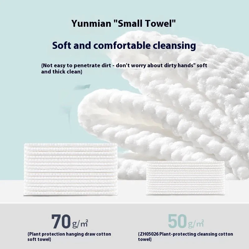 Disposable hanging roll of 100 soft face cloths made from viscose and polyester blend.