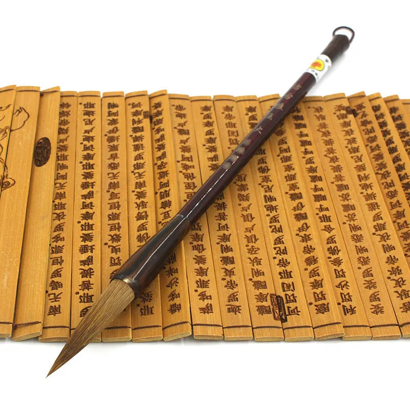 Traditional Chinese wolf hair calligraphy brush set with steel rod construction in three sizes