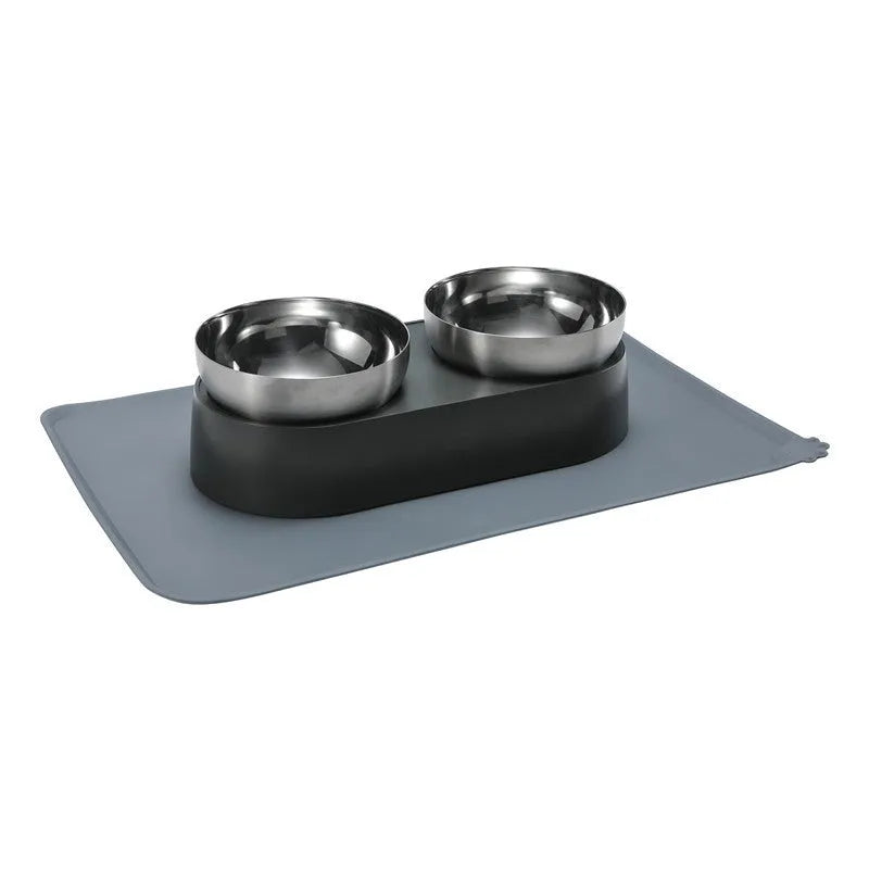 Stainless steel cat dog feeder bowl with electroplated ABS stand and bowl mat