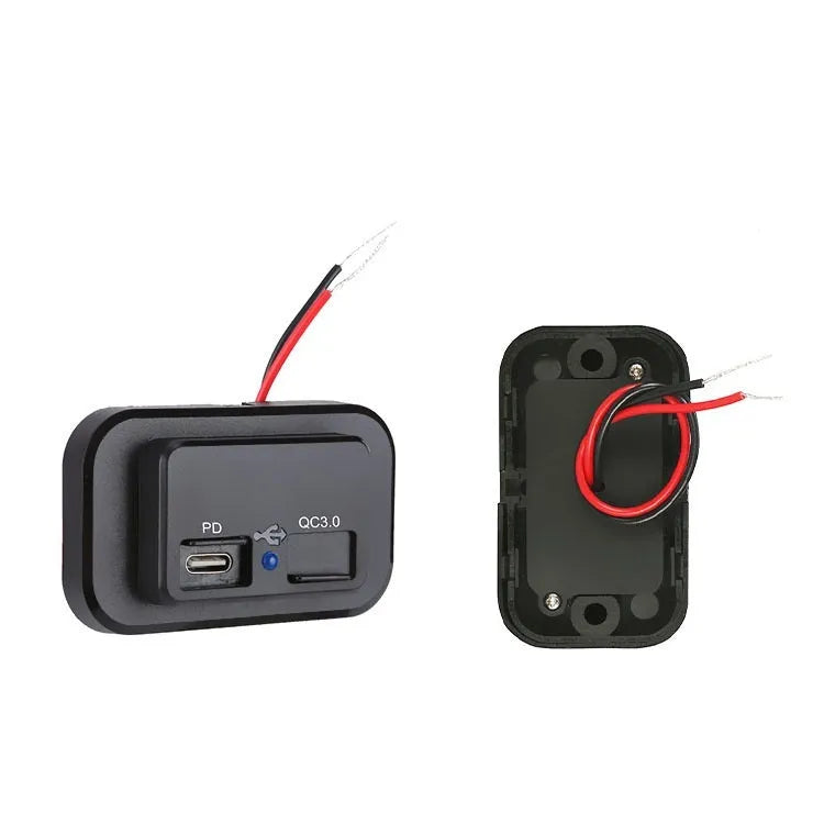 Black QC3.0 fast car charger with TYPE-C port for 36W charging from a 12V car socket