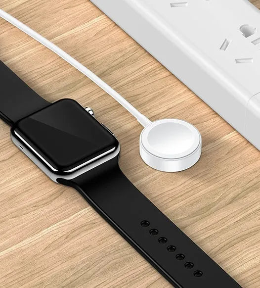 White ABS and stainless steel Apple Watch wireless charger with 1m cable and USB port