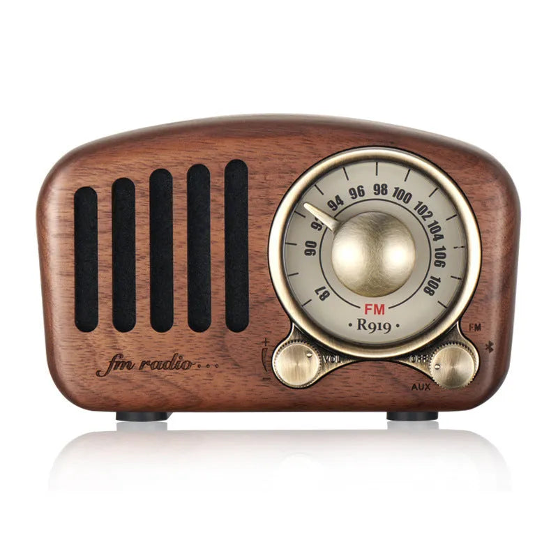 Retro wooden wireless mini speaker in cherry wood or walnut finish with compact design