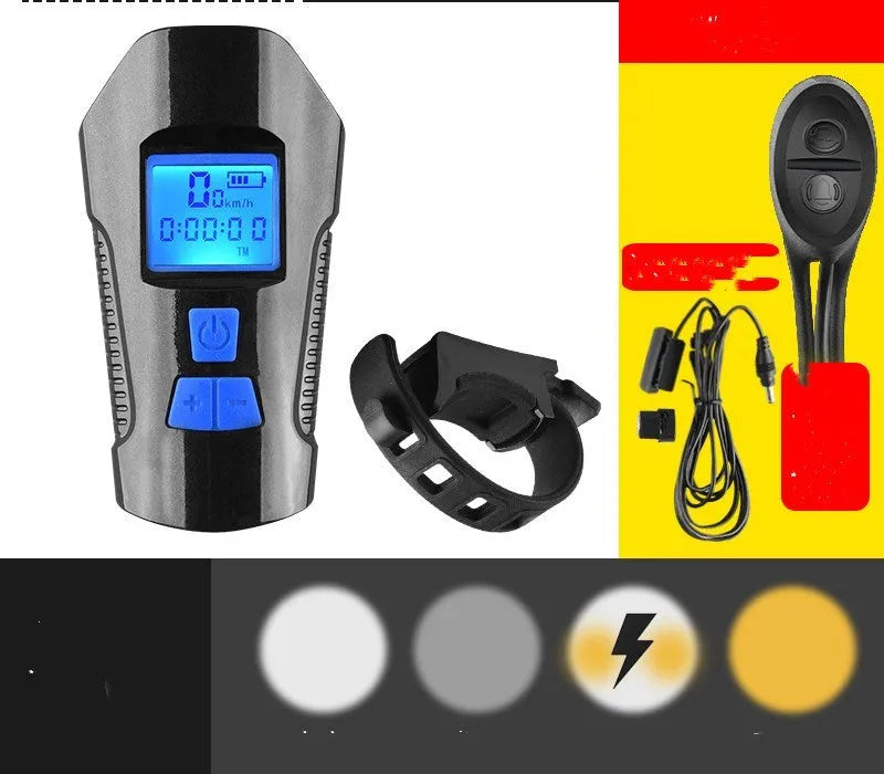Strong LED bicycle front light with T6 wick, 350 lumens, USB rechargeable, ABS body, colour Black Blue