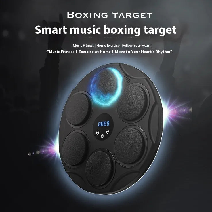Smart Bluetooth boxing target with coloured LED lights hanging on wall