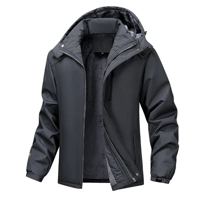 Men's plus size waterproof winter coat in Army Green with hooded design and loose fit