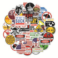 Waterproof PVC safety warning stickers for motorcycle and helmet, set of 50 pieces