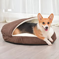 Brown cloth dog kennel with removable washable components for indoor pet use