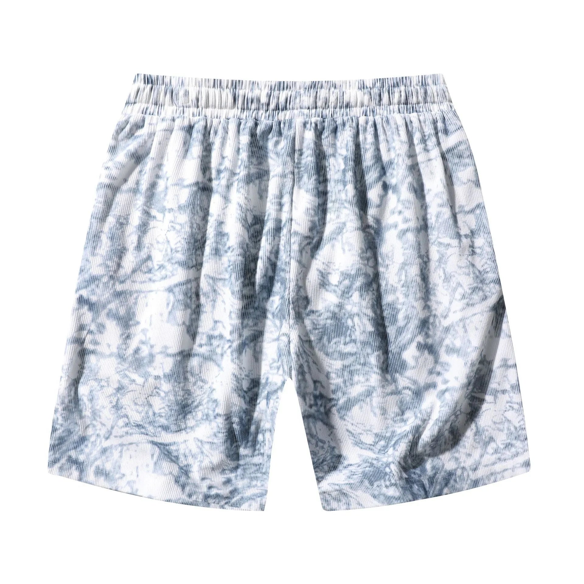 Men's corduroy camouflage pattern athletic shorts in a straight-leg style with a high waist.