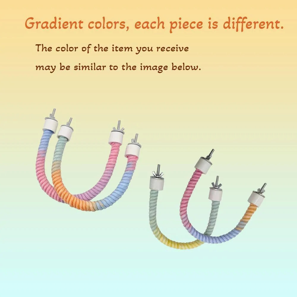Gradient bendable bird rope perch set with U-shaped perch, long rope and circular swing in a birdcage