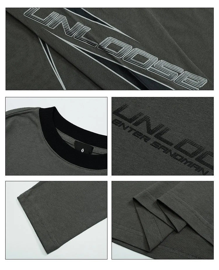 Men's grey cotton pullover sweatshirt with drop shoulder sleeves and printed letter design