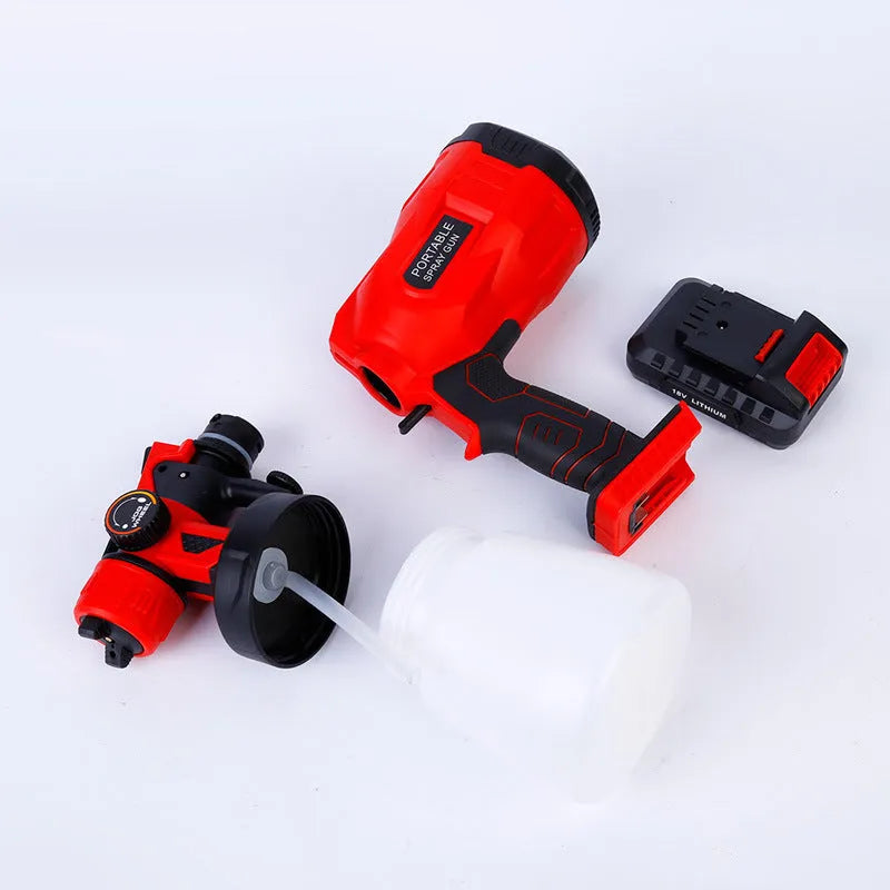 Blue cordless electric paint spraying machine with 800ml container and 1.8mm nozzle for DIY projects
