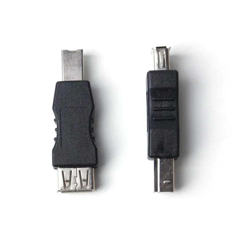 Black USB female to printer male adapter cable with injection-moulded connectors for data transfer