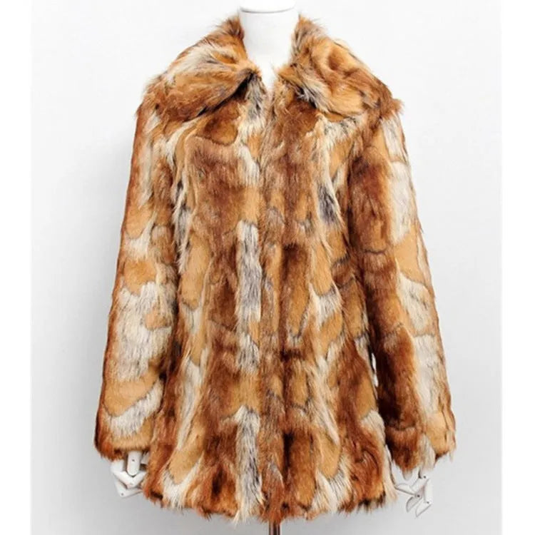 Women's tiger pattern faux fur leather jacket with medium length and long sleeves