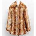 Women's tiger pattern faux fur leather jacket with medium length and long sleeves