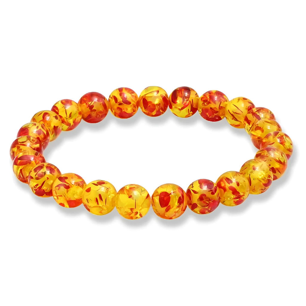 Crystal beaded bracelet for men and women, 8mm and 10mm beads, 19cm circumference, All natural and Amber flower colours