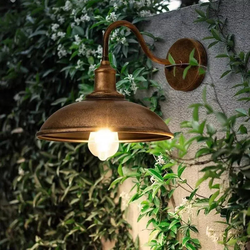 Retro-style villa courtyard wall lamp in silver or copper with right or oblique angle mounting