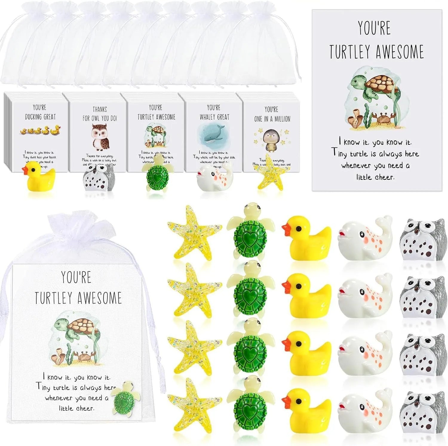 Set of pun inspirational resin greeting cards showing multiple memo cards with humorous designs