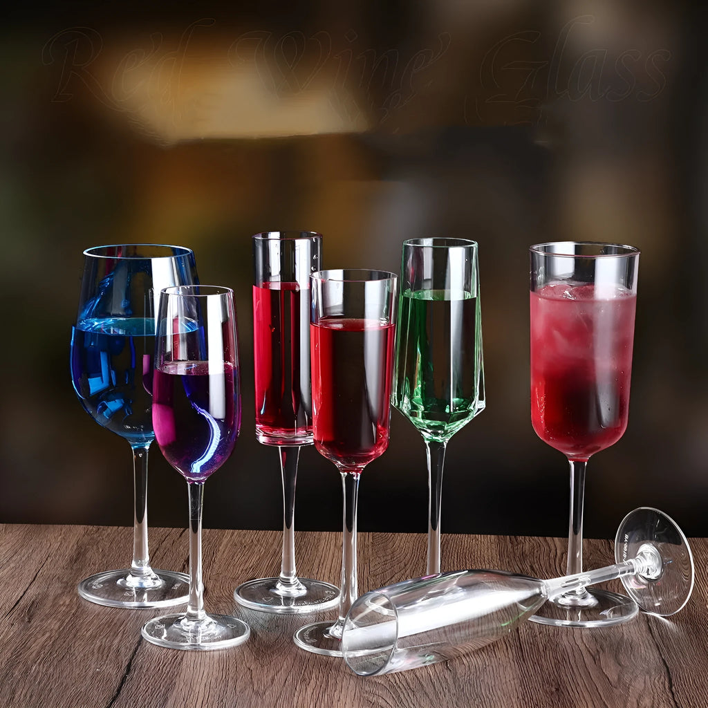 Modern clear plastic wine glass with simple design, shown in 300ml and 550ml sizes for party catering.