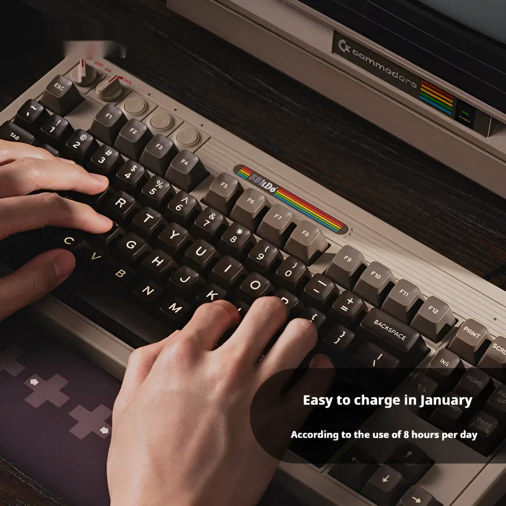 Retro C64 style wireless mechanical keyboard with Bluetooth connectivity