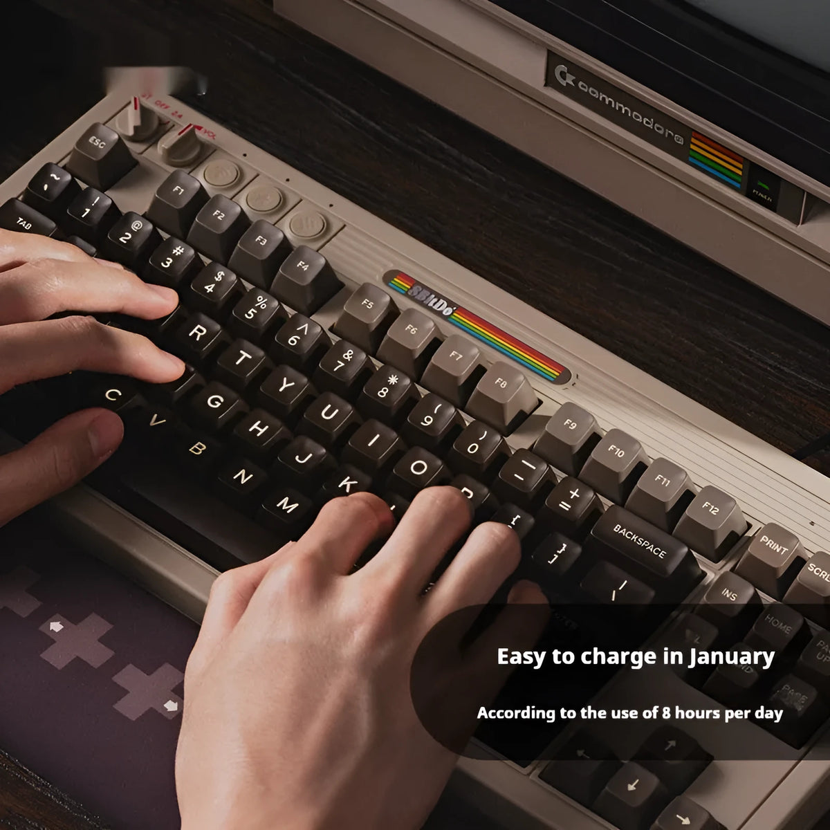 Retro C64 style wireless mechanical keyboard with Bluetooth connectivity