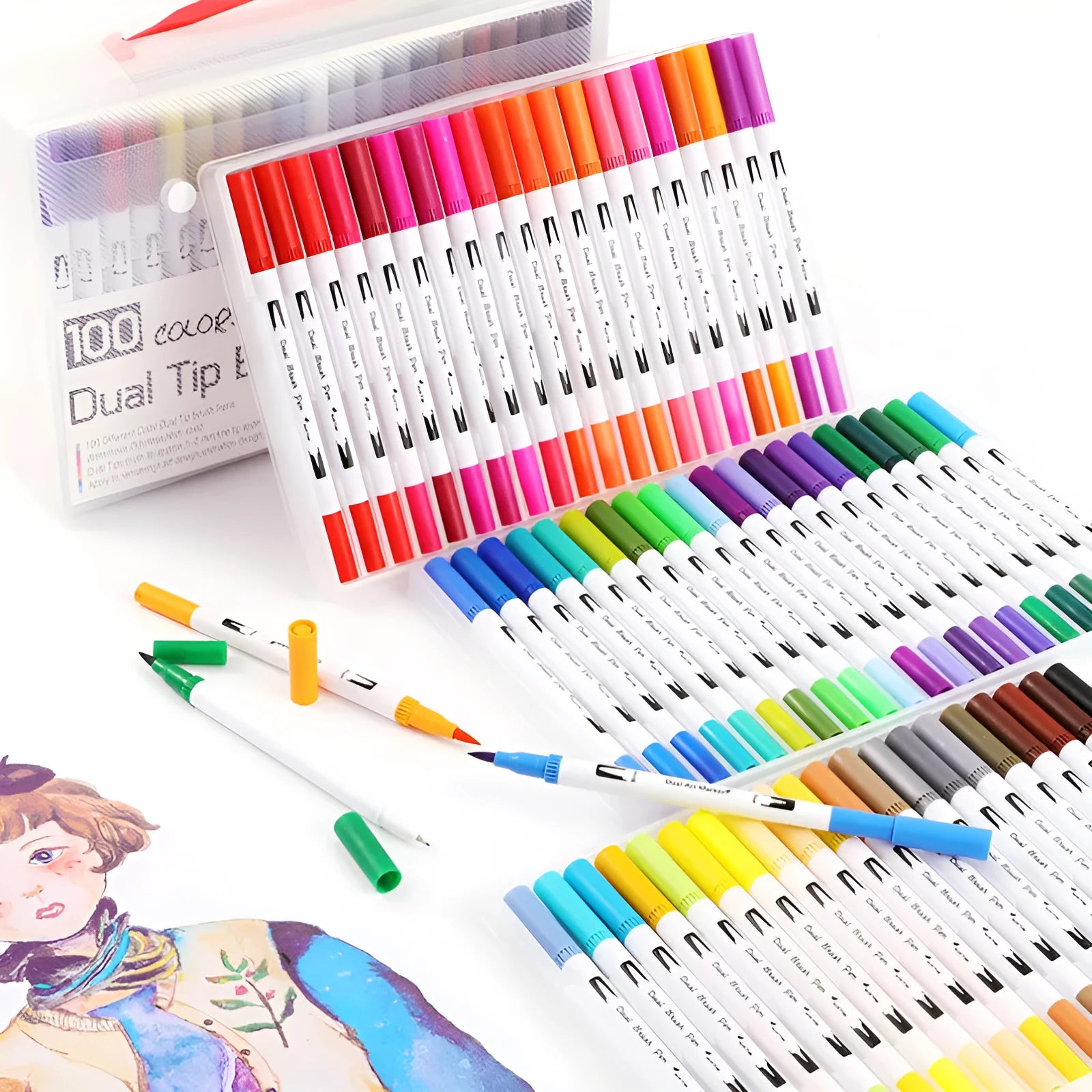 Set of watercolour pens in plastic casings suitable for painting and promotional giveaways