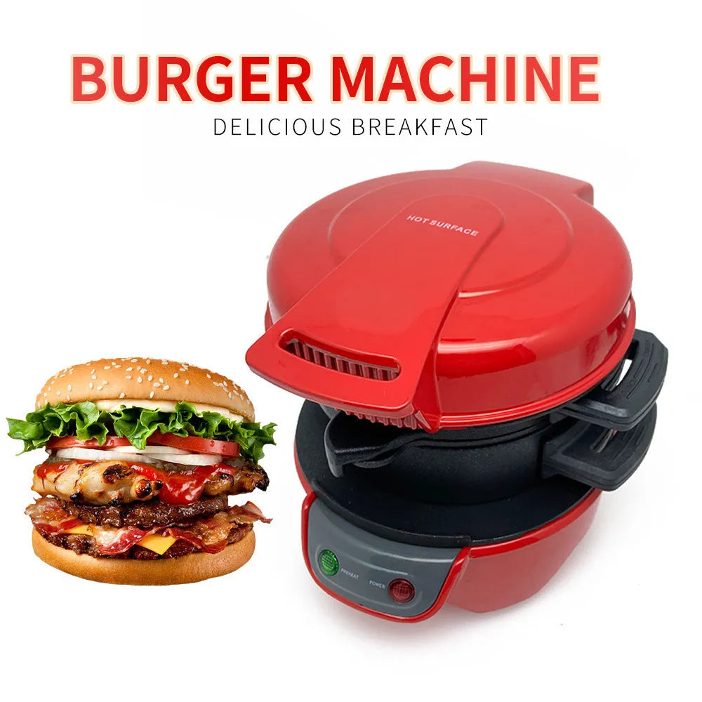 Breakfast machine sandwich maker with egg cooker ring and waffle plates in red, orange or grey