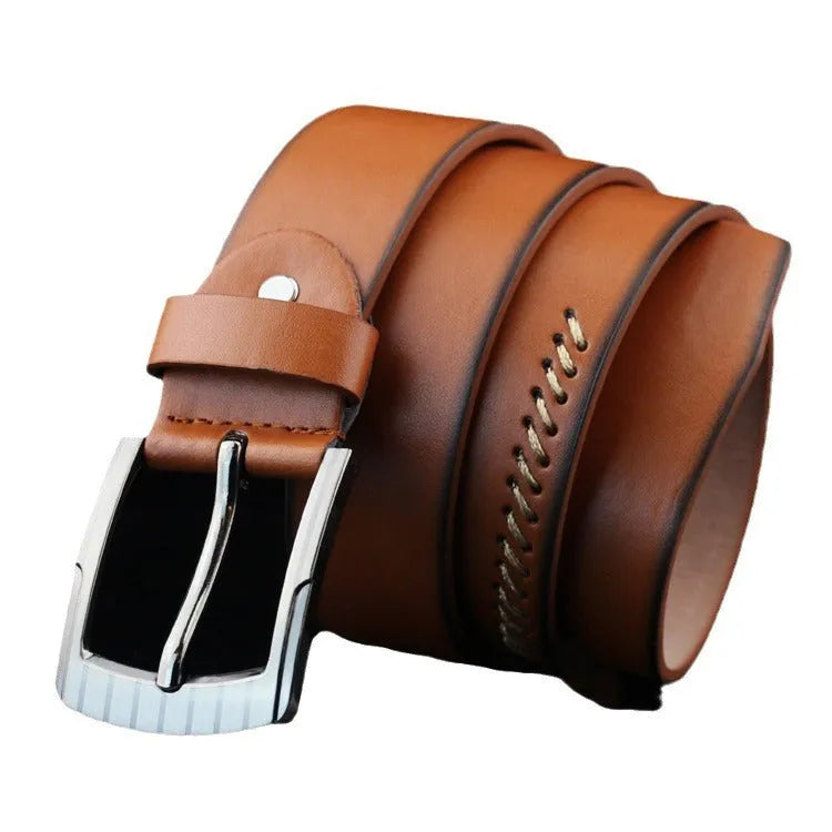 Men's retro pattern belt with alloy pin buckle in black, brown and white colour options
