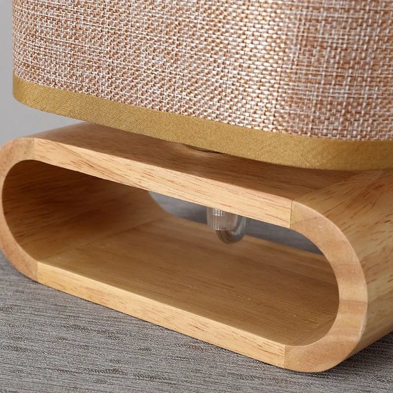 Nordic Japanese bedside table lamp with rubber wood holder, 170mm diameter, 230mm height, natural wood finish