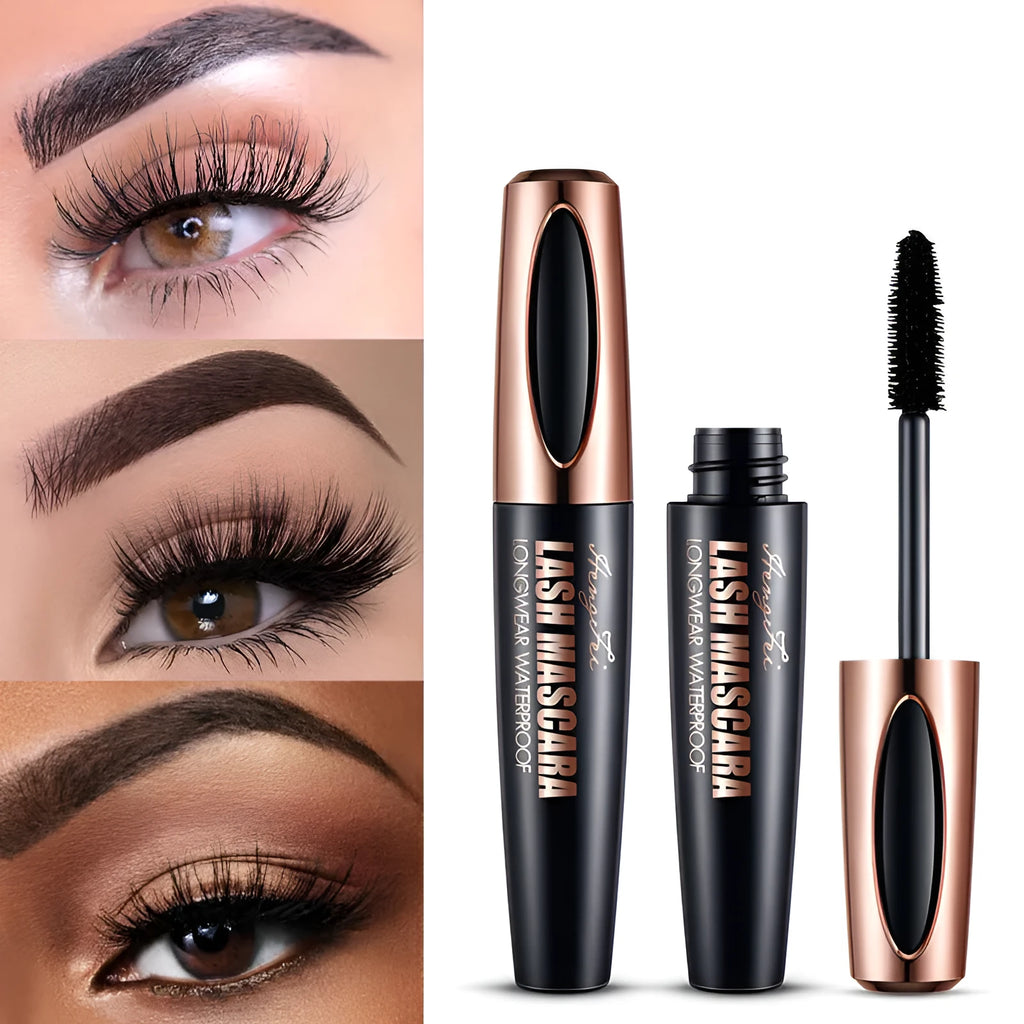 Black waterproof sweat-proof mascara in standard size with colour box packaging