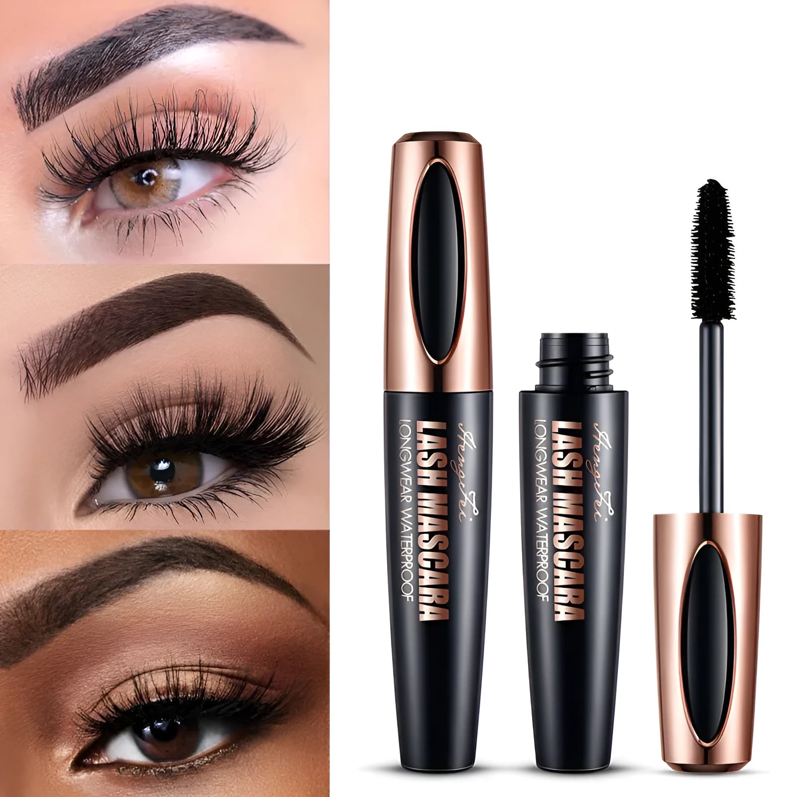 Black waterproof sweat-proof mascara in standard size with colour box packaging