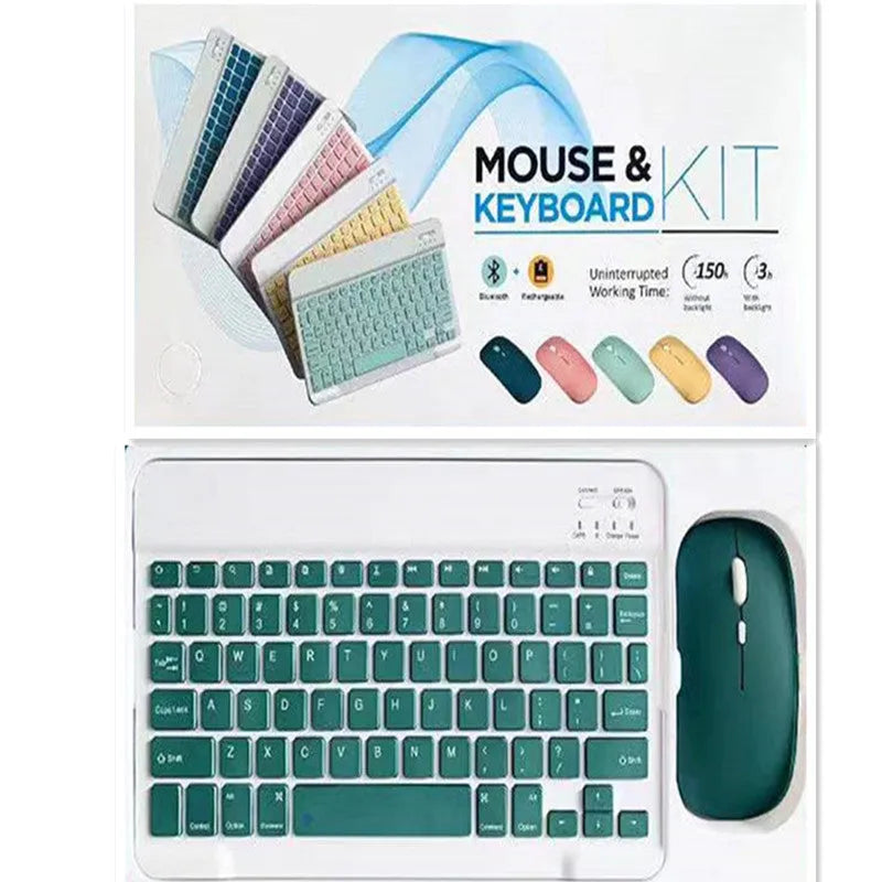 10-inch Bluetooth wireless keyboard and mouse set in various colour options with connectivity accessories