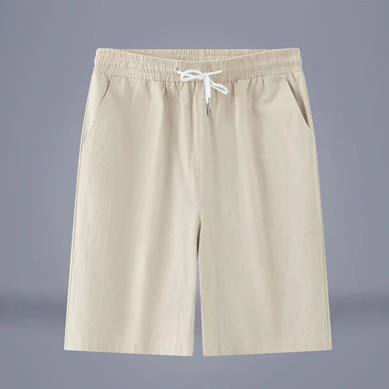 Cotton linen blend cropped pants in a solid colour with a drawstring waistband