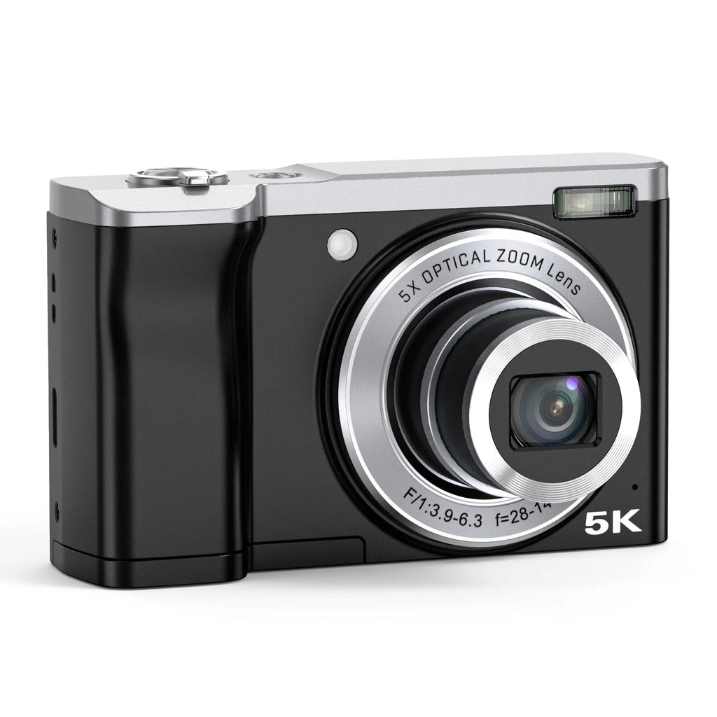 5K HD digital camera with optical zoom in black ABS body side view