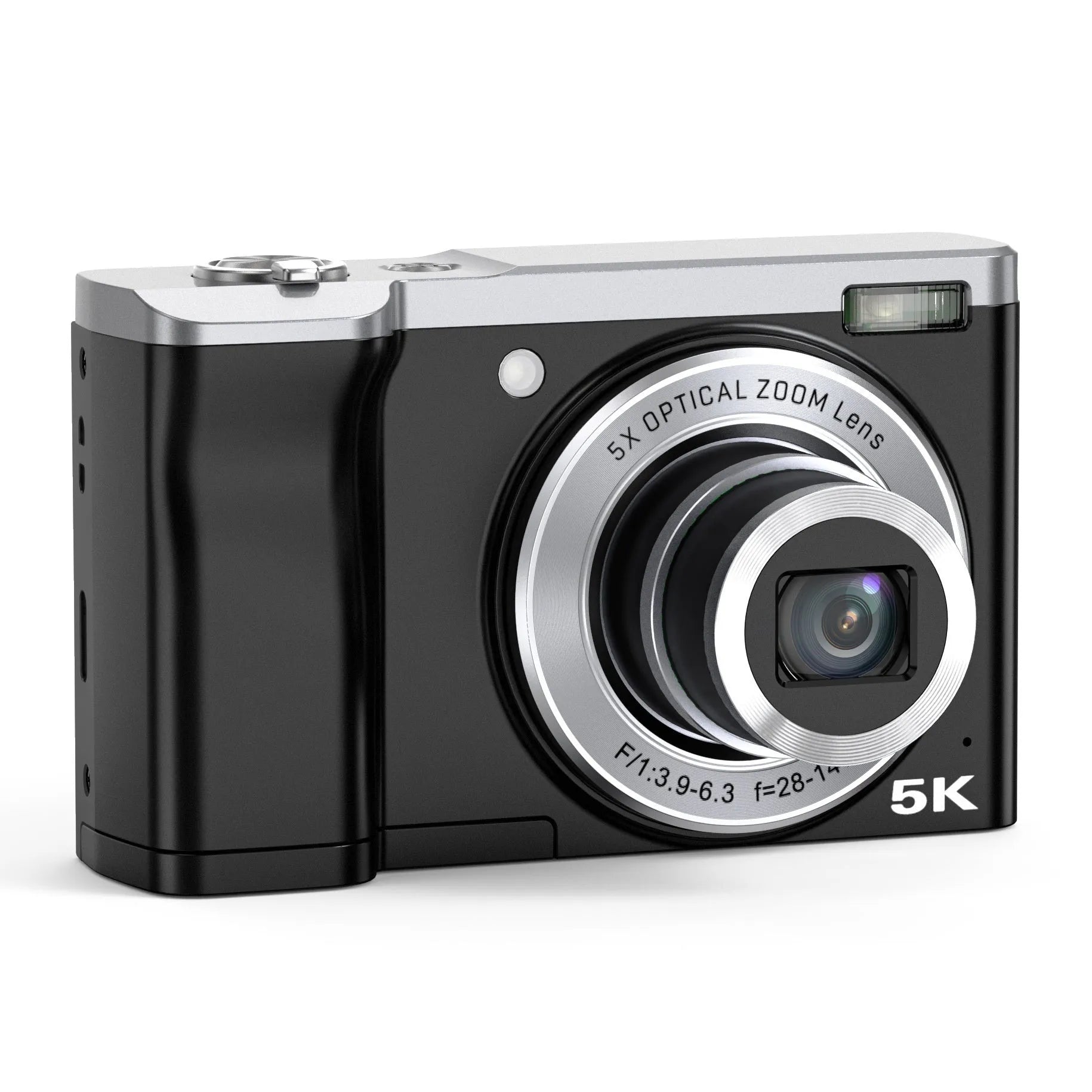 5K HD digital camera with optical zoom in black ABS body side view