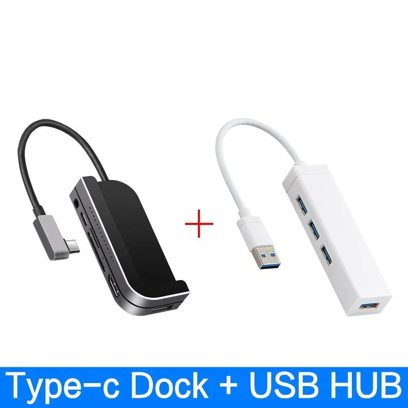 Silver aluminium grey USB Type-C 6-in-1 docking station for iPad Pro with HDMI port and SD/TF card readers