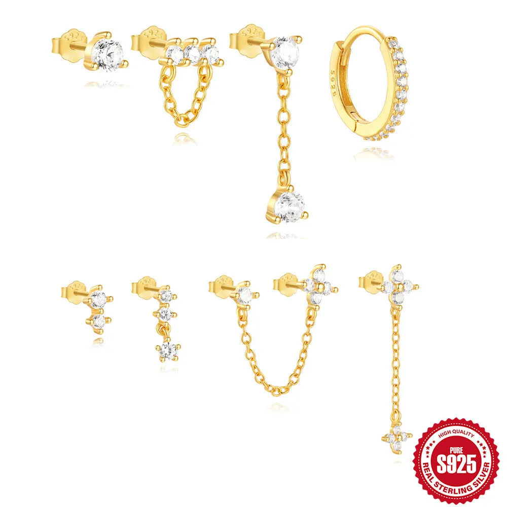 S925 sterling silver geometric petal earrings with gold tone electroplated finish for women