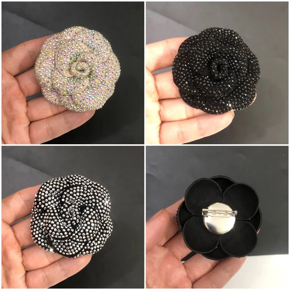Genuine leather shoe brooch ornament with floral design and crystal accents in various colour combinations