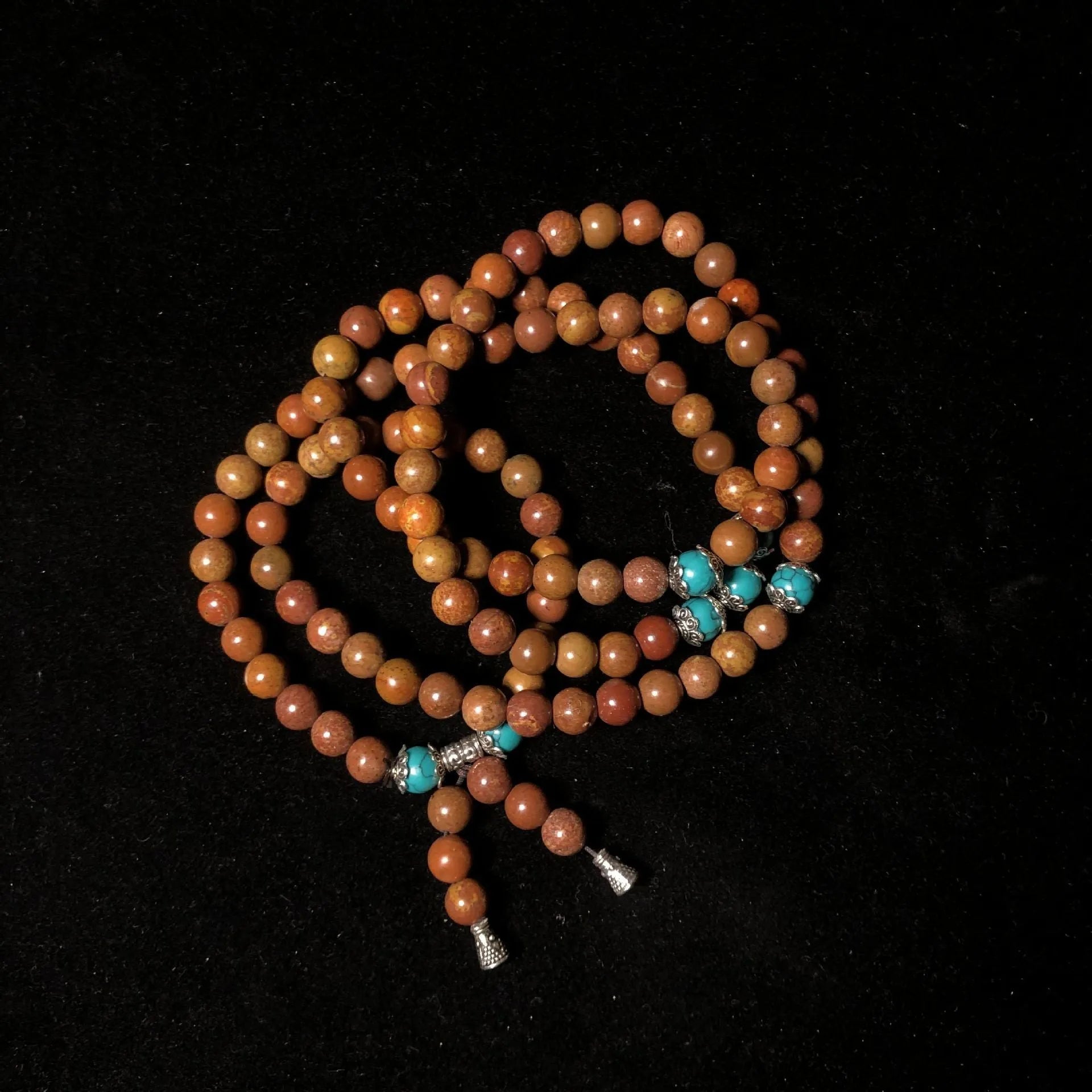 108-bead Lvzhu stone bracelet with hand-polished 5-6mm geometric beads