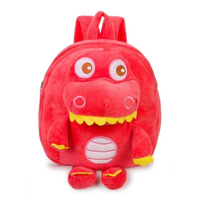 Soft blue dinosaur plush backpack with embroidered details and a soft handle.