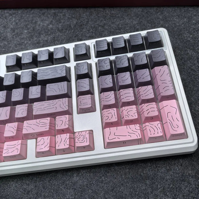 Black Rose Contour Line Two-colour Crack Luminous Plastic Key Cap Set in Black Powder Colour