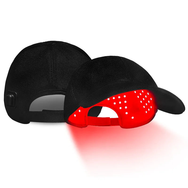 Black infrared peaked cap with 180 LED lights for hair growth red light therapy
