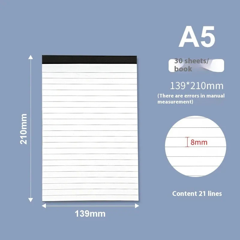 A4 tearable notebook with wireless adhesive binding and grid pattern paper for meeting minutes