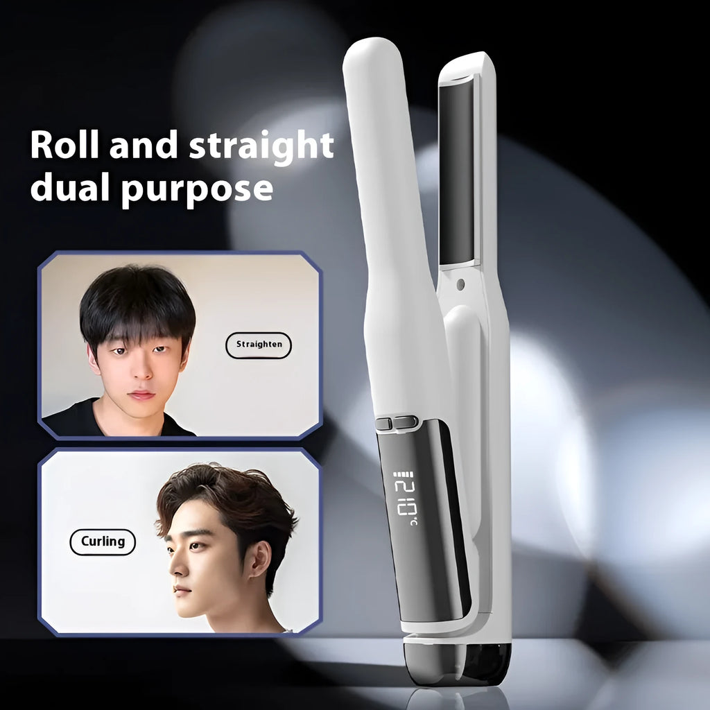 Men's hair straightener in black with USB cable, multi-gear adjustable control for long-lasting shaping