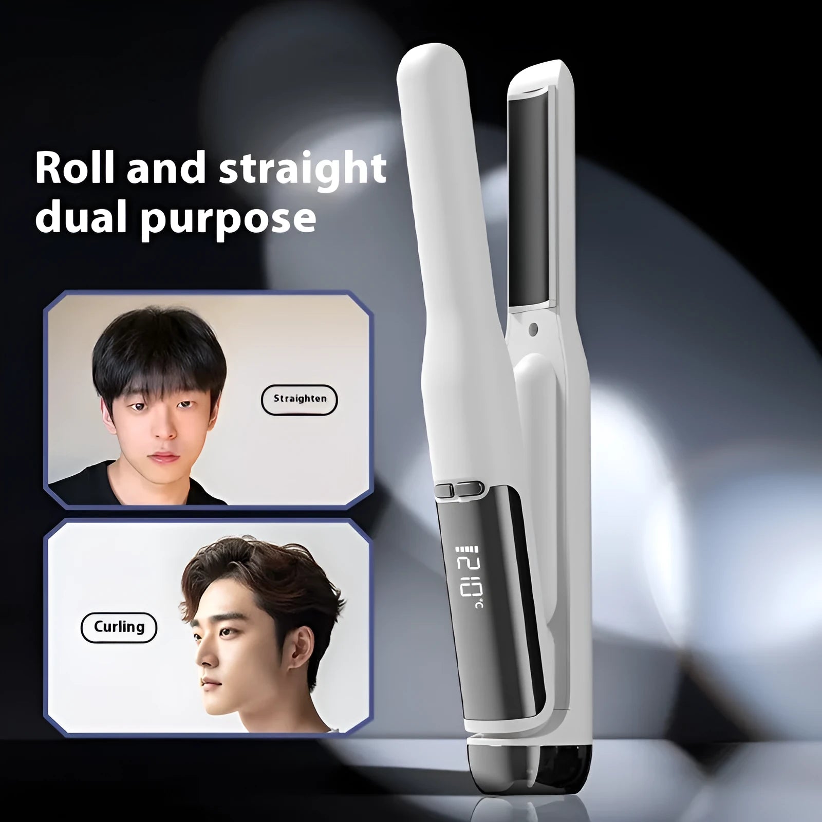 Men's hair straightener in black with USB cable, multi-gear adjustable control for long-lasting shaping