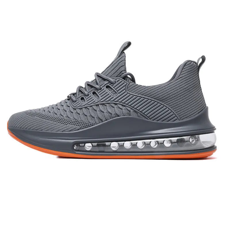 Men's black mesh running shoes with rubber sole and lace-up closure displayed on white background