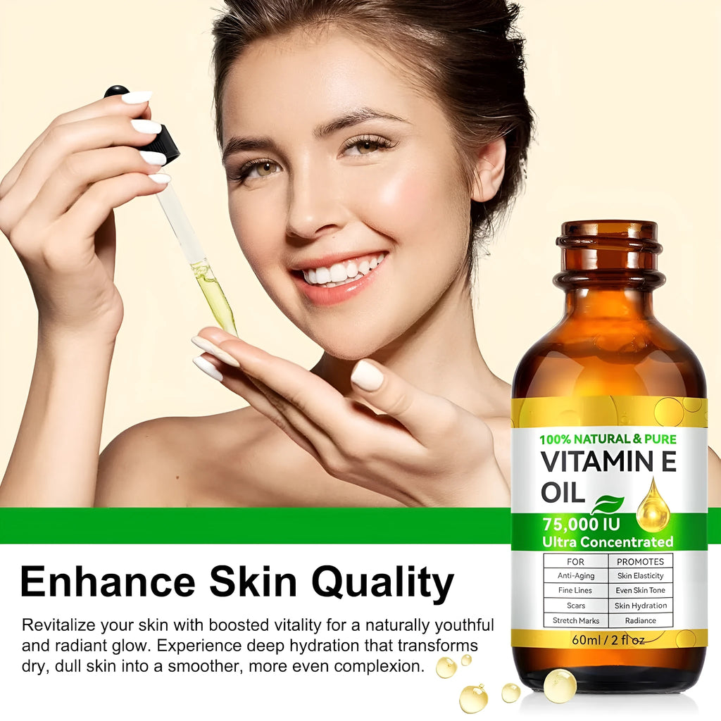 Vitamin E oil 60ml cosmetic skincare oil single bottle for face hair nails body