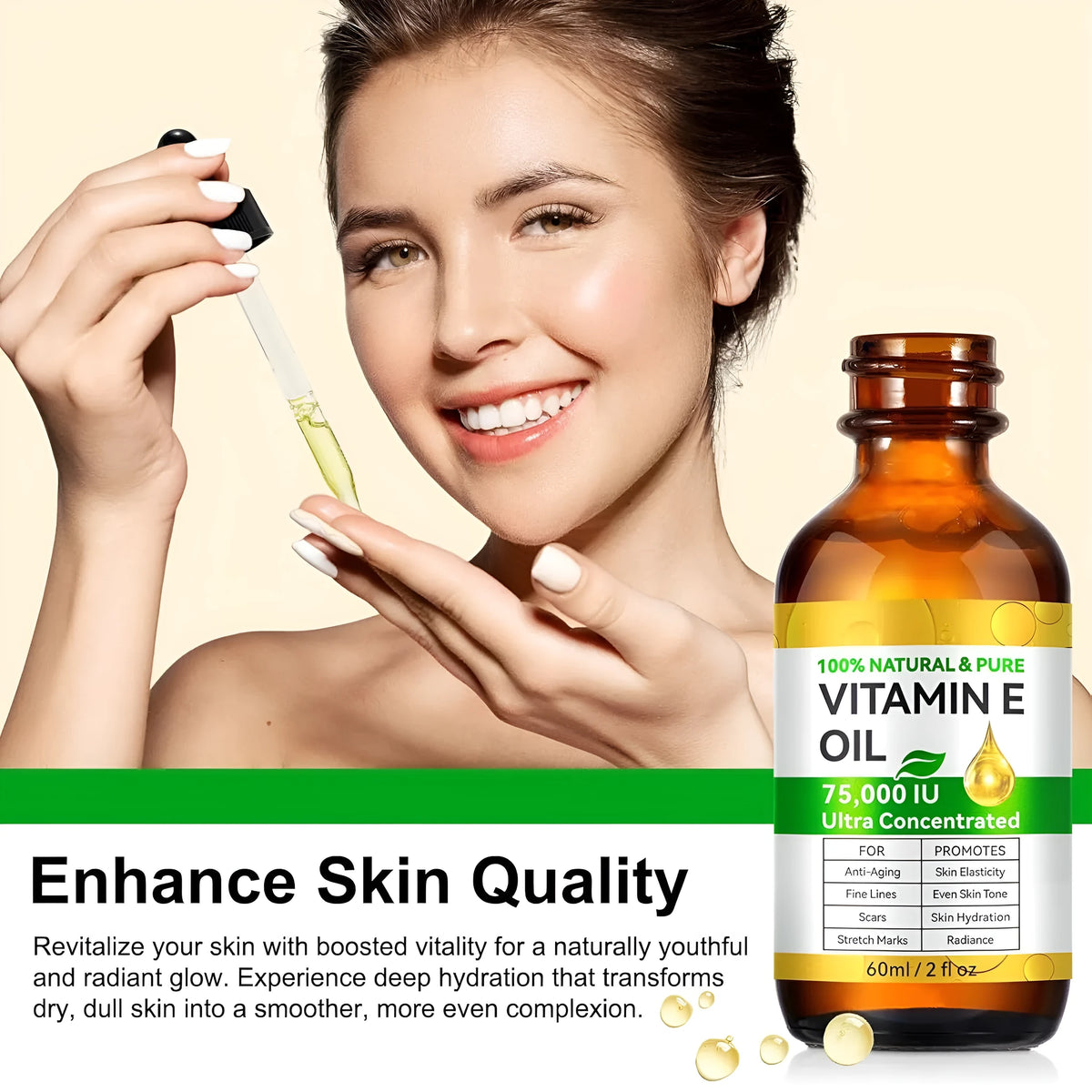 Vitamin E oil 60ml cosmetic skincare oil single bottle for face hair nails body